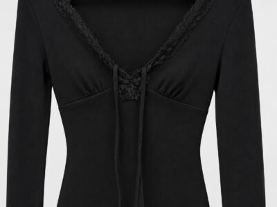Camiseta Top encaje Modelo ANA Talla Única XS - L con Detalles de Encaje y Cierre con Lazos