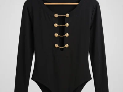 Bodysuit de Algodón Modelo Lia Talla Única XS - L con Botones Dorados en el Frente para Mujer
