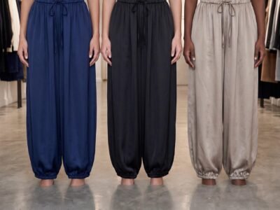 Pantalón Bombacho de Seda LARA - Talla Única (36 al 44) Elástico en Cintura (Azul, Negro, Champán)