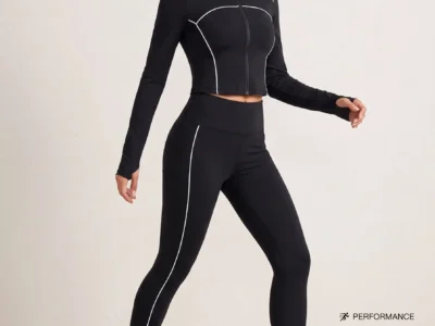 DAMARIS - CHANDAL Conjunto Deportivo Femenino Gris Marengo con Ribetes Blancos Chaqueta Crop y Leggings Ajustados para Fitness y Athleisure