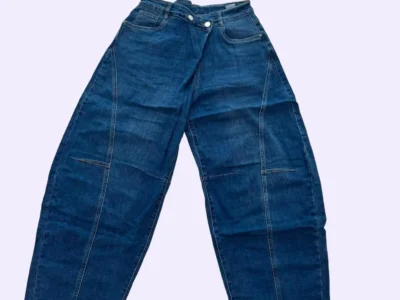 BALON - Vaqueros Oversize para Mujer Corte Barrel Leg Tiro Alto con Cintura Asimétrica Azul Denim Medio Estilo Urbano y Moderno